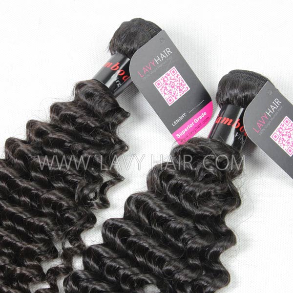 Superior Grade mix 3 bundles with 13*4 lace frontal closure Cambodian deep curly Virgin Human hair extensions