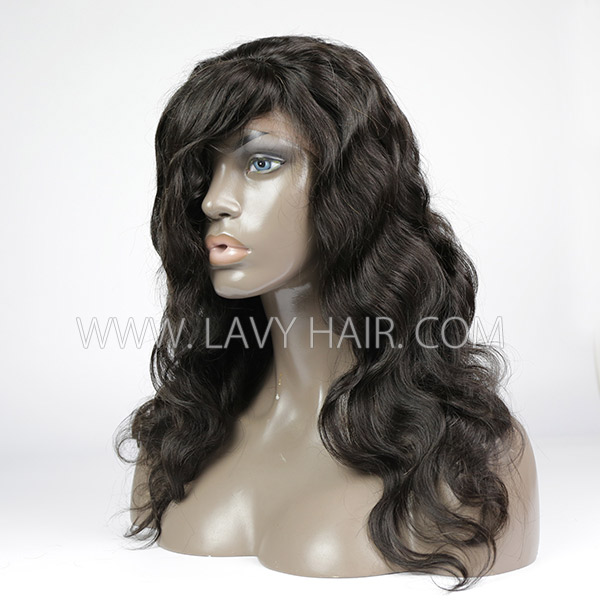 Lace Frontal Wigs With Bangs 130% Density Body Wave Human Hair