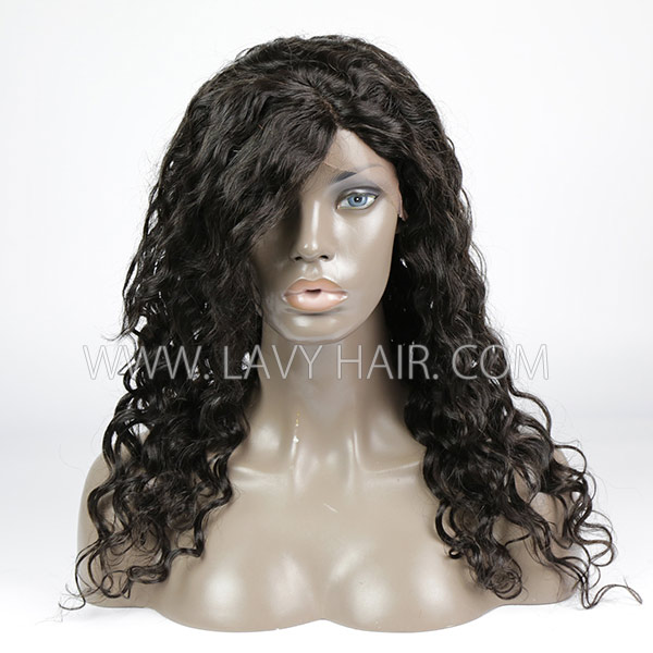 Lace Frontal Wigs With Bangs 130% Density Loose Wave Human Hair