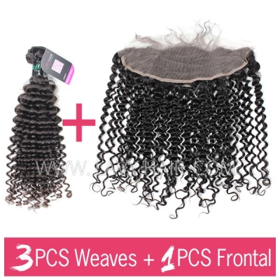 Superior Grade 3 bundles with 13*4 13*6 lace frontal Deal Deep Curly Virgin Human Hair Brazilian Peruvian Malaysian Indian European Cambodian Burmese