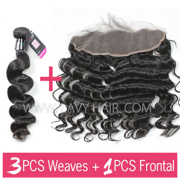 Superior Grade 3 bundles with 13*4 lace frontal loose wave Virgin hair Brazilian Peruvian Malaysian Indian European Cambodian Burmese Mongolian