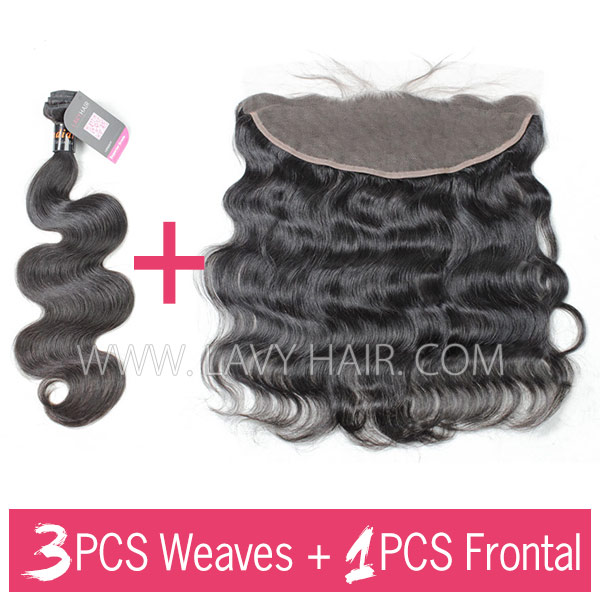 Superior Grade mix 3 bundles with 13*4 lace frontal closure Indian Body wave Virgin Human hair extensions