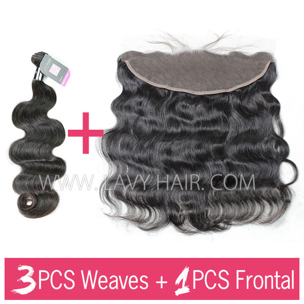 Superior Grade mix 3 bundles with 13*4 lace frontal closure Mongolian Body wave Virgin Human hair extensions