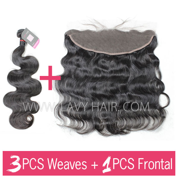 Superior Grade mix 3 bundles with 13*4 lace frontal closure Cambodian Body wave Virgin Human hair extensions