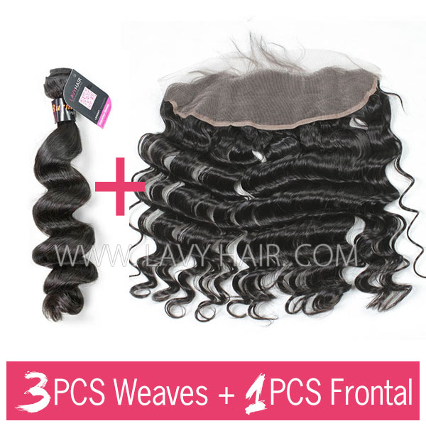 Superior Grade mix 3 bundles with 13*4 lace frontal closoure Burmese loose wave Virgin Human hair extensions