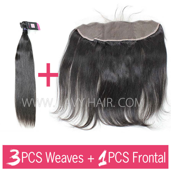 Superior Grade 3 bundles with 13*4 lace frontal closure Mongolian Straight Virgin Human Hair Extensions