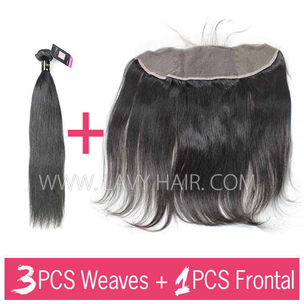 Superior Grade 3 bundles with 13*4 lace frontal closure European Straight Virgin Human Hair Extensions