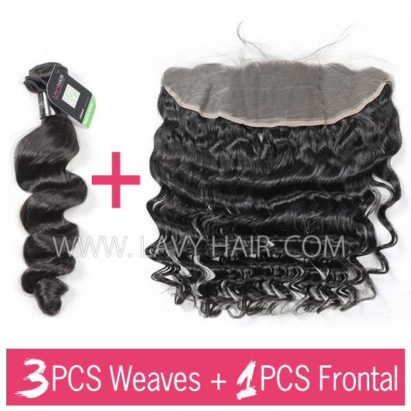 Regular Grade mix 3 bundles with 13*4 lace frontal closure Brazilian Loose wave Virgin Human hair extensions