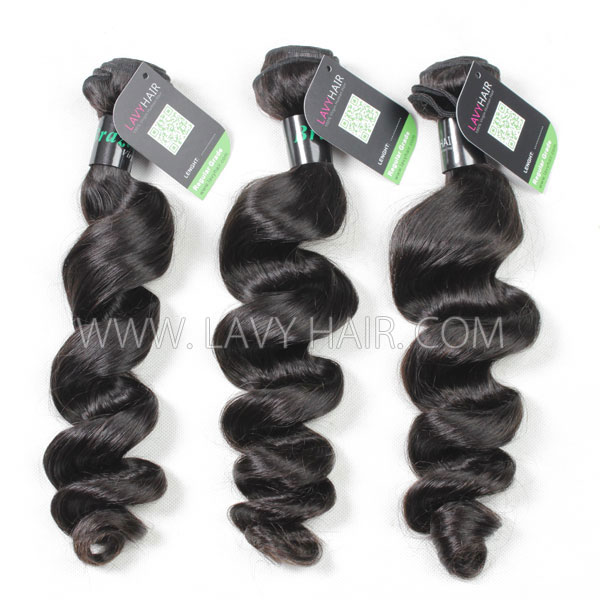 Regular Grade mix 3 bundles with 13*4 lace frontal closure Brazilian Loose wave Virgin Human hair extensions