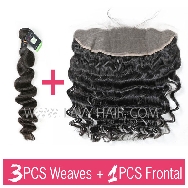 Regular Grade mix 3 bundles with 13*4 lace frontal closure Burmese Loose wave Virgin Human hair extensions