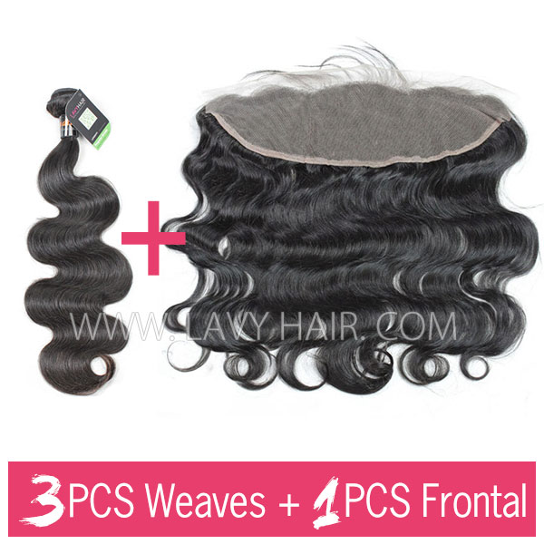Regular Grade mix 3 bundles with 13*4 lace frontal closure Indian Body wave Virgin Human hair extensions