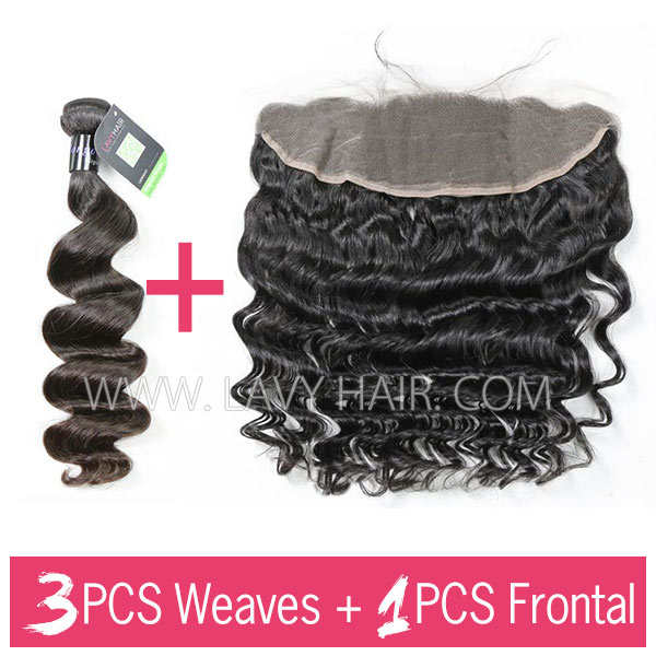 Regular Grade mix 3 bundles with 13*4 lace frontal closure Mongolian Loose wave Virgin Human hair extensions