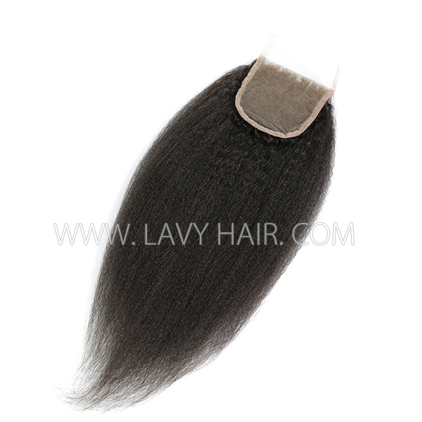 Lace top closure 4*4" Kinky Straight Human hair medium brown Swiss lace