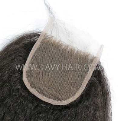 Lace top closure 4*4" Kinky Straight Human hair medium brown Swiss lace