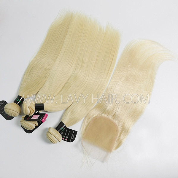 #613 Superior Grade mix 4 bundles with lace closure Brazilian Straight Virgin Human hair extensions