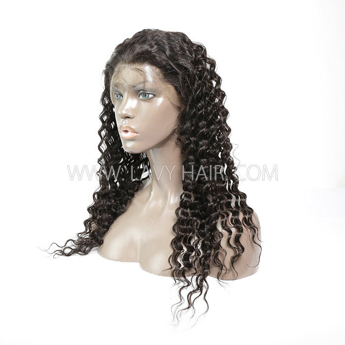 Superior Grade #1B Color 360 Lace Frontal Deep Wave Human hair Swiss lace