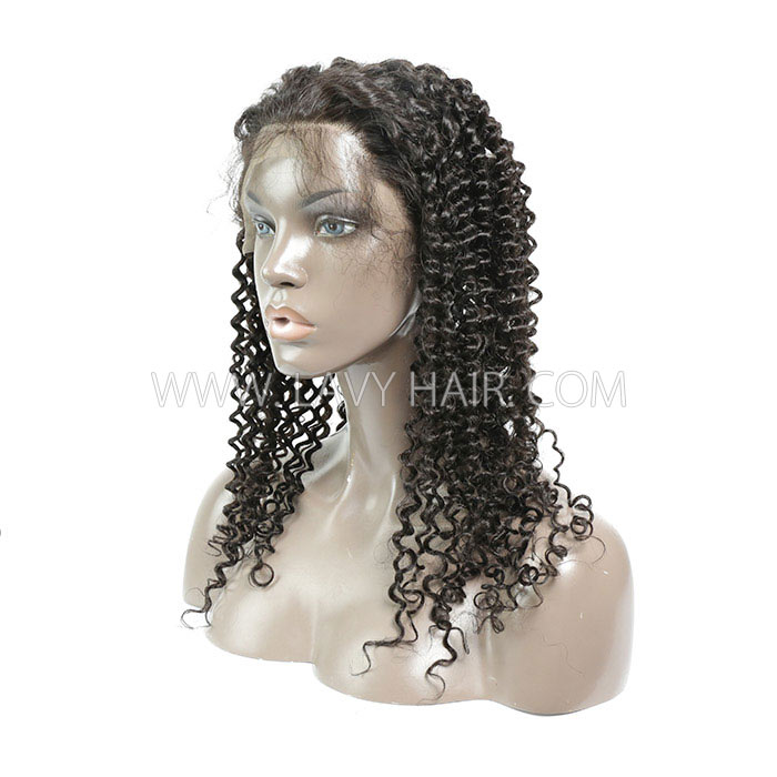 Superior Grade #1B Color 360 Lace Frontal Deep Curly Human hair Swiss lace