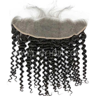 #1B Color Ear to ear 13*4 Lace Frontal Italian Curly Human hair Swiss lace
