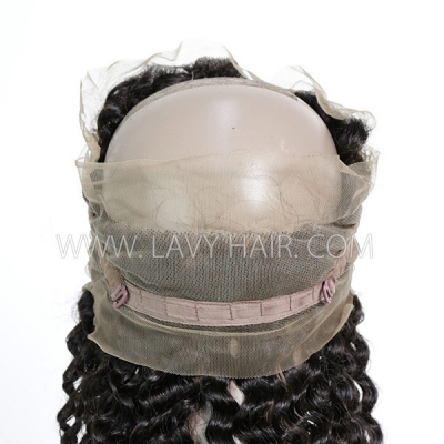 #1B Color 360 Lace Frontal Italian Curly Human hair Swiss lace