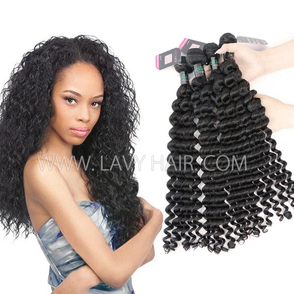 Superior Grade 3/4 bundles Deep wave Virgin Human Hair Extensions Brazilian Peruvian Malaysian Indian European Cambodian Burmese Mongolian