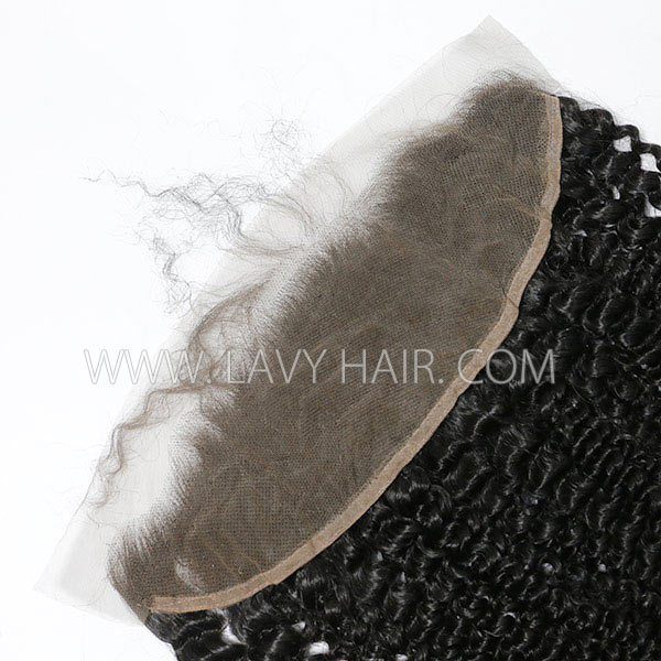 Superior Grade 4C Curly Hairline Ear to ear 13*4 Lace Frontal kinky Curly Human hair medium brown Swiss lace