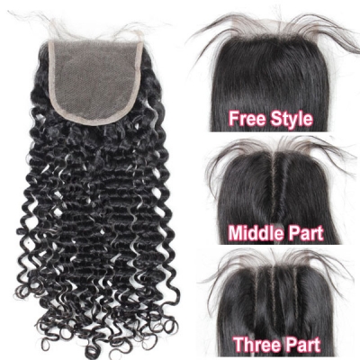 Lace top closure 5*5" deep curly Human hair medium brown Swiss lace