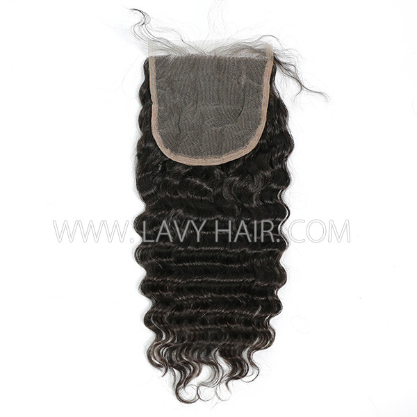 Superior Grade 4C Curly Hairline deep wave Lace closure 5*5" Human hair medium brown Swiss lace