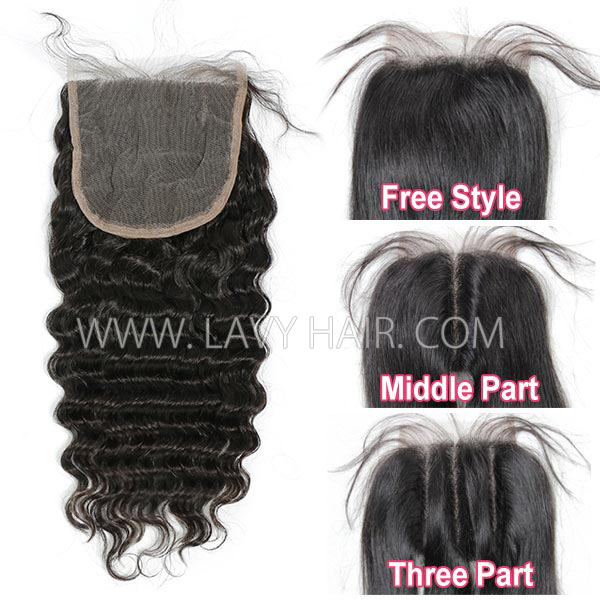 Superior Grade 4C Curly Hairline deep wave Lace closure 5*5" Human hair medium brown Swiss lace