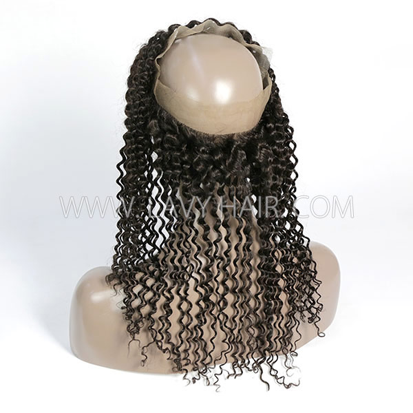 Superior Grade #1B Color 360 Lace Frontal Deep Curly Human hair Swiss lace