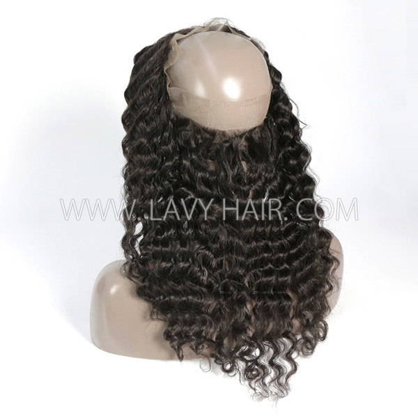 Superior Grade #1B Color 360 Lace Frontal Deep Wave Human hair Swiss lace