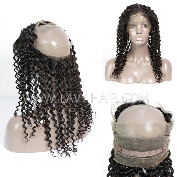 #1B Color 360 Lace Frontal Italian Curly Human hair Swiss lace