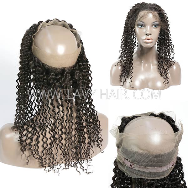 Superior Grade #1B Color 360 Lace Frontal Deep Curly Human hair Swiss lace