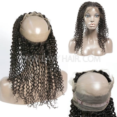 #1B Color 360 Lace Frontal Deep Curly Human hair Swiss lace