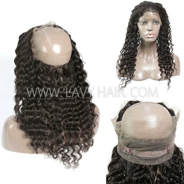 Superior Grade #1B Color 360 Lace Frontal Deep Wave Human hair Swiss lace