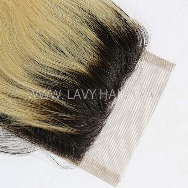 Lace top closure 4*4" body wave Straight #1B/613 Human hair medium brown Swiss lace