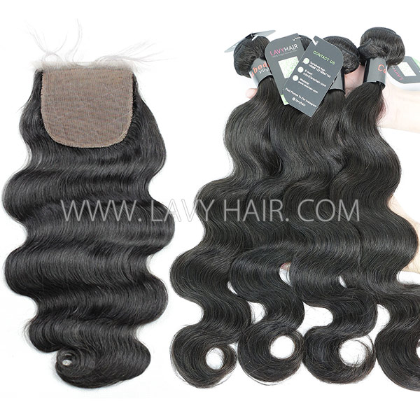 Regular Grade mix 3 bundles with silk base closure 4*4" Cambodian Body Wave Virgin Human hair extensions
