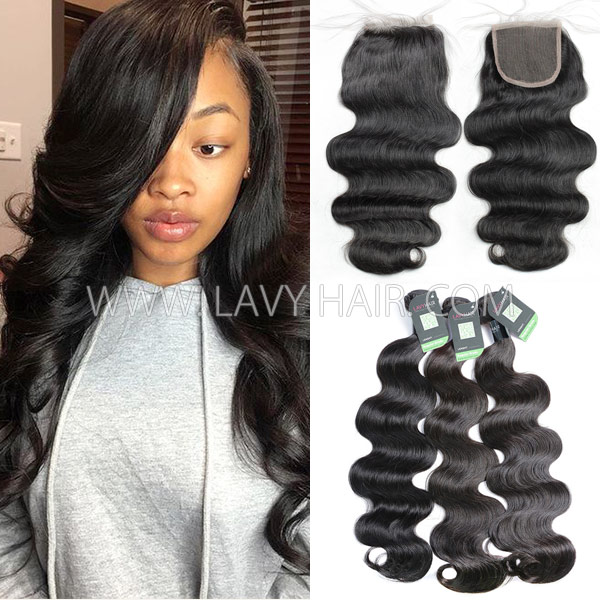 Regular Grade mix 3 bundles with lace closure Burmese Body Wave Virgin Human hair extensions