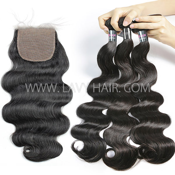 Regular Grade mix 3 bundles with silk base closure 4*4" Malaysian Body Wave Virgin Human hair extensions