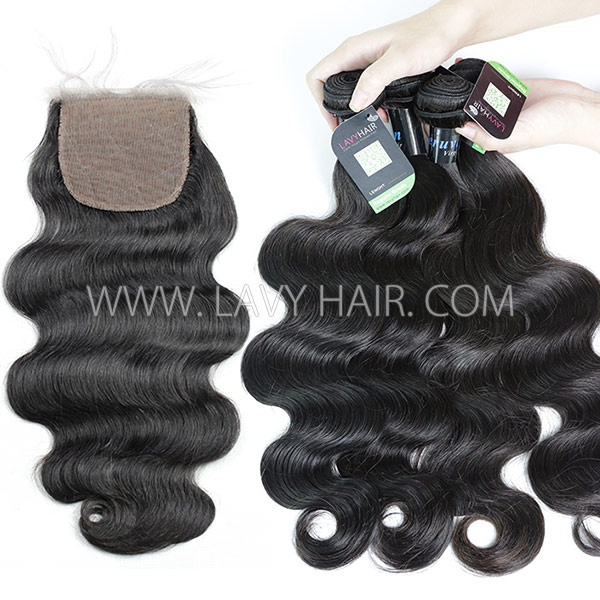 Regular Grade mix 3 bundles with silk base closure 4*4" Peruvian Body wave Virgin Human hair extensions