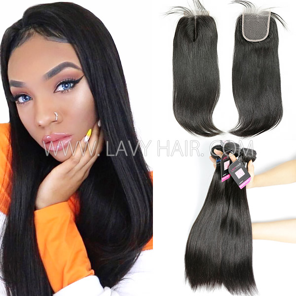 (New)Superior Grade 3 bundles with 6*6 7*7 lace closure Deal Transparent /HD Lace Virgin Human Hair Extensions