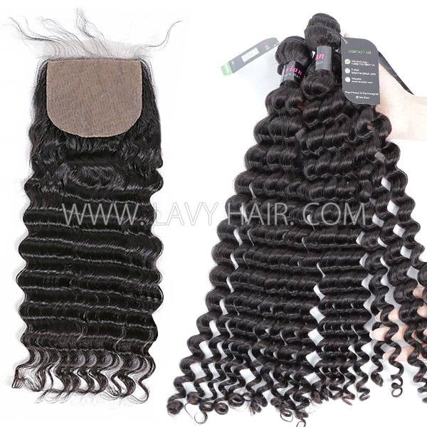 Regular Grade mix 3 bundles with silk base closure 4*4" Malaysian Deep wave Virgin Human   hair extensions