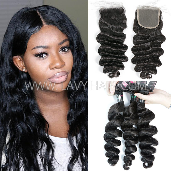 Superior Grade 3 bundles with 4*4 5*5 lace closure Deal loose wave Transparent /HD Lace Virgin Human hair Brazilian Peruvian Malaysian Indian