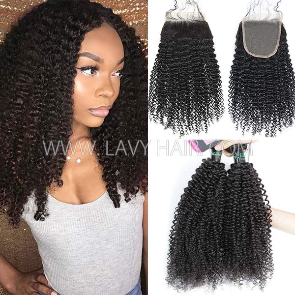 Advanced Grade 3 bundles with 4*4 5*5 lace closure Deal Kinky Curly Hair Transparent /HD Lace Brazilian Peruvian Malaysian Indian