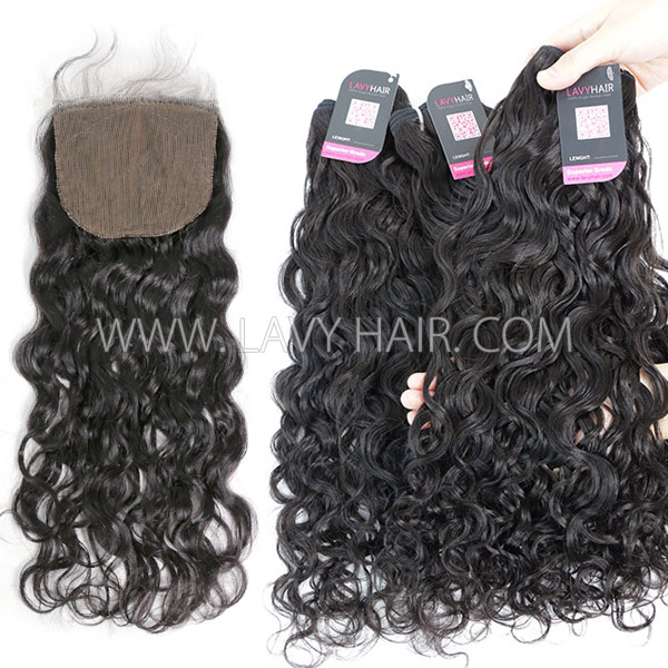 Superior Grade mix 3 bundles with silk base closure 4*4" Burmese natural wave Virgin Human hair extensions