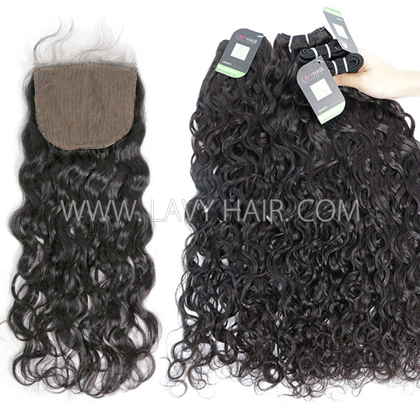 Regular Grade mix 3 bundles with silk base closure 4*4" Peruvian Natural wave Virgin Human hair extensions