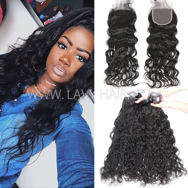 Superior Grade 3 bundles with 4*4 5*5 lace closure Natural Wave Transparent /HD Lace Virgin hair Brazilian Peruvian Malaysian Indian