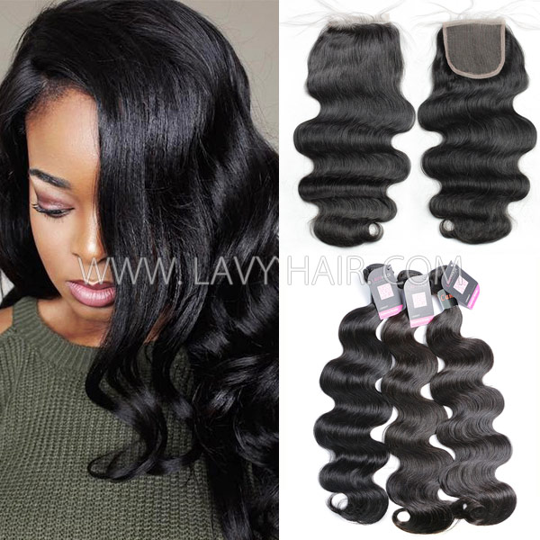 Superior Grade mix 3 bundles with lace closure Cambodian Body Wave Virgin Human hair extensions