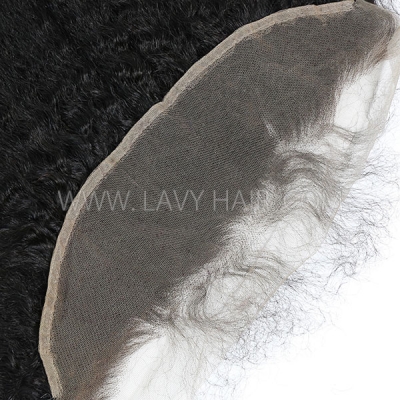 #1B Color Ear to ear 13*4 Lace Frontal Kinky straight Human hair Swiss lace