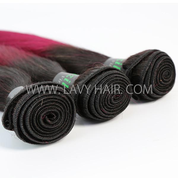 #1B/99J Superior Grade 3 bundles with lace closure Brazilian Straight Virgin Human hair extensions