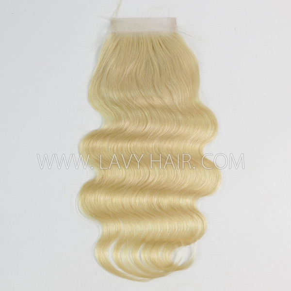 (New)#613 Blonde Color Lace top closure 4*4 5*5 6*6 7*7 Straight and Body wave Human hair Transparent Lace Swiss lace